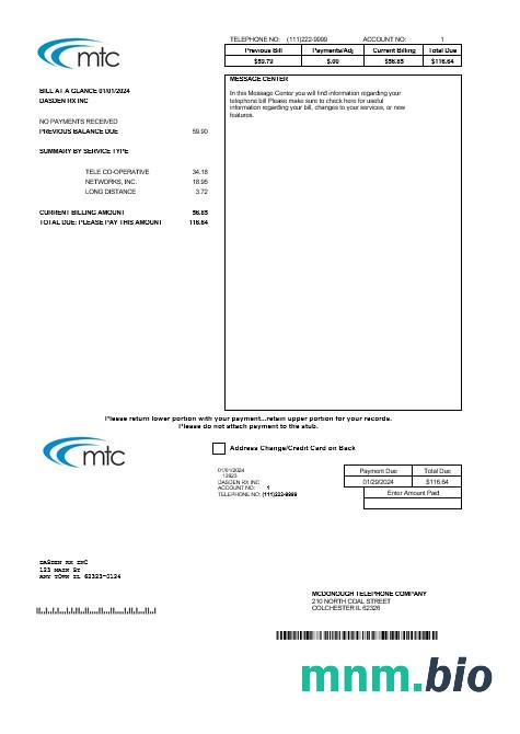 USA Illinois MTC rachunek za usługi komunalne szablon w formacie Word i PDF